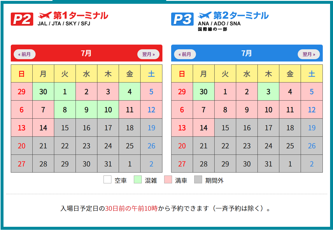 羽田空港駐車場の空き枠